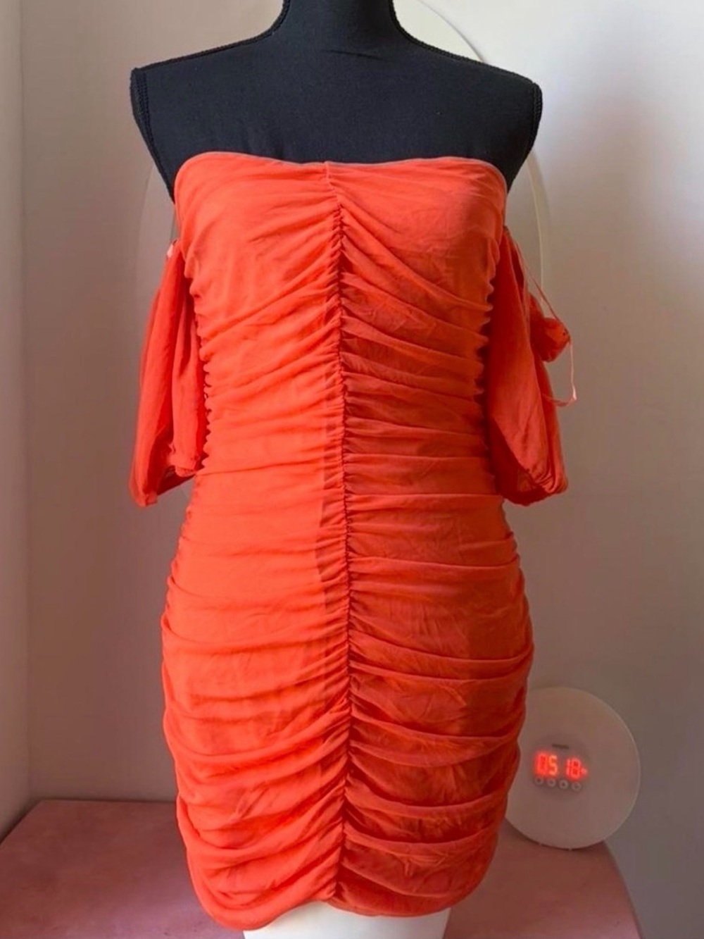 NBD Strapless Ruched Mini Dress in Bright Orange
